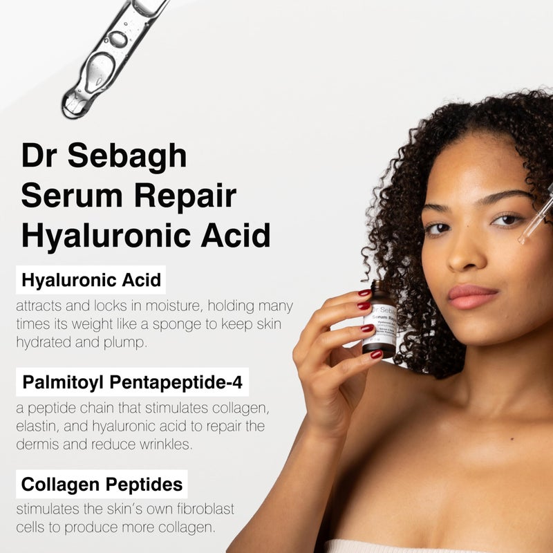 Dr. Sebagh Dr Sebagh Serum Repair (0.68 fl oz) - Award-Winning Hyaluronic Acid Facial Hydrator - Anti Aging & Wrinkle - Skin Moisturizing & Repairing Formula - Collagen Boosting Youthful Glow For Women & Men - Image 4